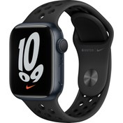 Resim Apple Watch Nike Seri 7 Gps, 41MM Siyah Alüminyum Kasa ve Siyah Nike Spor Kordon - Regular MKN43TU/A 