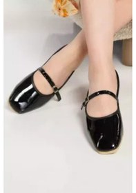 Resim Kadın Natural Tokalı Kemer Bantlı Babet Günlük - Siyah Rugan - 40 Siyah Rugan 