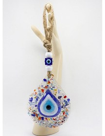 Resim Renkli Kırıntılı Su Damlası Nazar Boncuğu El Yapımı Cam Duvar Dek 