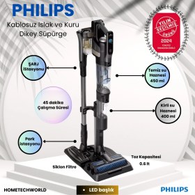 Resim Philips 3'ü 1 Arada (Islak, Kuru ve Moplu) Sarjlı ve Kablosuz Dik Süpürge 
