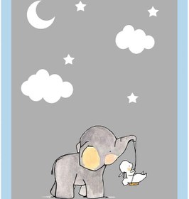 Resim Dijital Baskılı Gri Fil Desenli Dekoratif Yıkanabilir Kaymaz Taban Çocuk Halısı Çok Renkli 