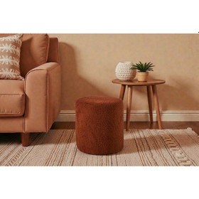 Resim Teddy Düz Puff - Yuvarlak Puf Makyaj Masası Pufu - Dekoratif Ayak Uzatma Pufu Kiremit 