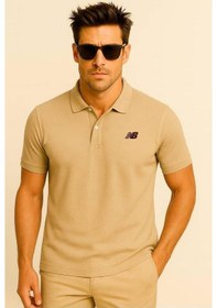 Resim New Balance Bej Classic Basic Logo Polo Yaka Pike Tişört Mnt3415-mop Bej 