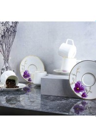 Resim Evaliza Buket Mor 130ml 6 Kişilik Double Kahve Fincan Takımı Mor 