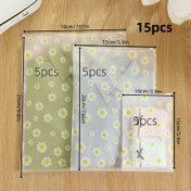 Resim 1 Set 15 adet Papatya Desenli Buzlu Plastik Fermuarlı Çanta, Giysiler, İç Çamaşırı, Kotlar, T-Shirtler, Seyahat ve Okul Sezonu Düzenleyici, Taşınabilir Giysi Saklama Kutuları 24.89cm*17.96cm, 19.96cm*14.99cm, 14.99cm*9.91cm 
