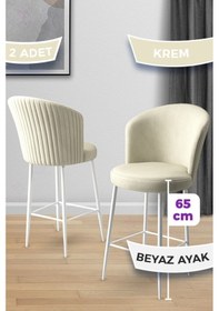 Resim Canisa Alte Serisi 2 Adet Krem Sandalye 65 Cm Ada Mutfak Bar Sandalyesi Babyface Kumaş Beyaz Metal Ayak Sandalye Krem Ayaklar Beyaz 