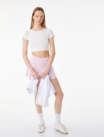 Resim Slim Fit Kısa Kollu Bisiklet Yaka Bağlama Detaylı Crop Spor Tişört 