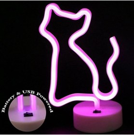 Resim epazzar Pembe Kedi Neon Led Işıklı Usb Girişli Pilli Masa Ve Gece Lambası 