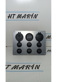 Resim Switch Panel 6li Usb, Çakmaklık, Voltmetre, Mavi Işıklı Krom Görünüm 