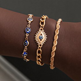 Resim 3 adet/Set Punk Hip-Hop Tarzı Mavi Şeytan Gözü Bileklik Seti, Zarif Geometrik Desen Tasarımı, Kadınların Kişiliği Basit Günlük, Parti ve Tatil Giyim Takıları için uygun, Halloween için. 