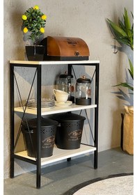 Resim Stally Mutfak Rafı 3 Lü Erzak Malzeme Dolabı Siyah-Beyaz 