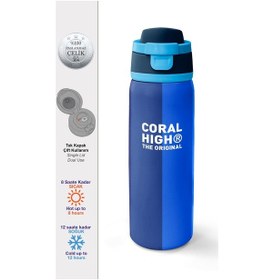 Resim Coral High Renkli Çizgili Desenli Pipetli Ve Direkt İçim Çelik Termos 800 Ml 38555 Saks Mavi 