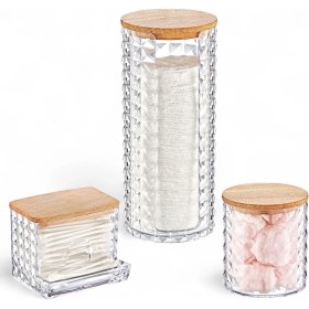 Resim Ahşap Kapaklı 3'lü Organizer Set, Model Modern Pamukluk Düzenleyici Şık 3'lü Pamukluk Set - Şık ve Fonksiyonel Ahşap Kapaklı 3'lü Organizer Set 