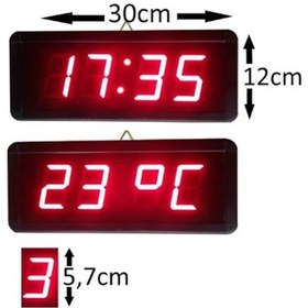 Resim Dijital Duvar Saati Ve Derece (Kasa Ölçüsü: 12X30 Cm - Kırmızı) 