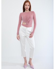 Resim Kadın Likralı Esnek Slim Fit Pantolon Beyaz 