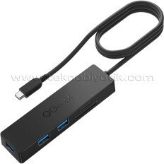 Resim QGeeM USB 3.0 Type C 5 in 1 TF SD Kart Okuyucu / 3x USB 3.0 Dönüştürücü Çevirici HUB (QG-UH05C) 