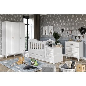 Resim Kzn Home Kartopu Country Tarzı Bebek Odası Takımı Beyaz - 3 Parçalı Tamamı Mdf 