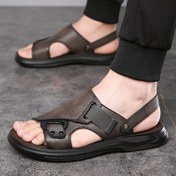 Resim Men's Vintage Açık Ayak Nefes Alabilen Sandaletler, Erkeklerin Açık Hava Aktiviteleri İçin Rahat Kaymaz Dayanıklı Plaj Su Ayakkabıları 