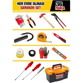 Resim Proxtech Premium 36 Pcs Full Takım El Aleti Kiti Pense,3 Metre,çekiç,yıldız,düz,tornavida,eldiven Tamir Kiti 