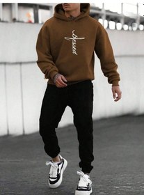 Resim Blessed Eşofman Takımı Sweatshirt Jogger - Kahverengi Siyah Baskılı Şardonlu Kapüşonlu Kahverengi Siyah 