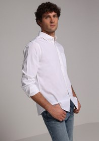 Resim Regular Fit Shirt Neck Düz Erkek Beyaz Uzun Kol Gömlek Colin's
