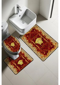 Resim Modern Desenli Dijital Baskı 3 Lü Banyo Paspas Takımı Yıkanabilir Kaymaz Tabanlı Klozet Takımı Klz0042 Renkli 