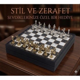 Resim Kişiye Özel Pegasus Figürlü Lüks Metal Satranç Takımı Mermer Desenli Sandıklı 20 Cm. Premium Set 