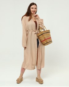 Resim CNG MODA Kadın Bej Ayrobin Kuşaklı Kimono&kaftan 