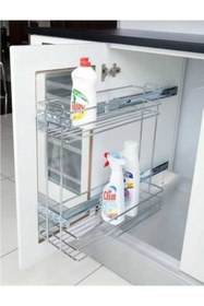 Resim ARON (P9005) 16cm Yandan (FRENLİ) Teleskopik Raylı Tezgah Altı Şişelik - Yağdanlık - Deterjanlık (EN16cm) 