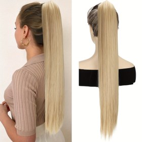Resim MERISIHAIR Kadın 60.96cm saç tokası Klipsi At Kuyruğu Uzatma - Düz, Isıya Dayanıklı Sentetik Saç, Sarı, Günlük Giyim ve Tatil Stilleri için İdeal, At Kuyruğu Saç Parçası 