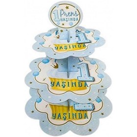 Resim 1 Yaş Erkek Karton Cupcake Kek Standı 3 Katlı 