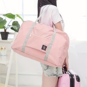 Resim Büyük Kapasiteli Hafif Seyahat Duffel Çantası, Fermuar Kapatma, Dayanıklı Polyester, Spor Salonu, Hafta Sonu Tatilleri ve Günlük Seyahatler için İdeal, Şık Logo ile Pembe, Seyahat için Bagaj 