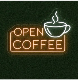 Resim Open Coffee Yazılı Ve Şekilli Neon Tabela Turuncu 