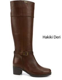 Resim GÖNDERİ(R) Kadın / Kız Kahve Antik Fermuarlı Kalın Topuklu Hakiki Deri Çizme 