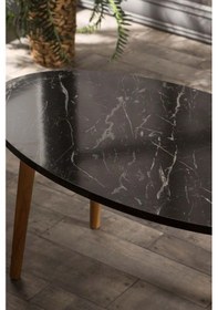 Resim Uslucan Alışveriş Zigon Sehpa Ve Orta Sehpa Set Ahşap Torna Elips Siyah Mermer Desen Çok Renkli 