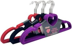 Resim Premium Serisi 20'li Ekonomik Paket Kadife Kaydırmaz Elbise Kıyafet Askısı, 10 Siyah + 5 Mor + 5 Kırmızı 