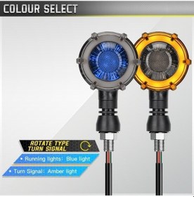 Resim Primepickings Motosiklet Dönüş Sinyali Işığı: Amber & Mavi Led, Çift Renkli Akış Işık Amber Sarı Işık + Mavi Işık 