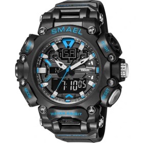 Resim Hanyang Siyah Mavi Smael Spor Saat Erkekler Dijital Kuvars Çift Ekran Saatler Gençlik Askeri Erkek Su Geçirmez Kronometre Çalar Saat Erkek Serin Saat (Yurt Dışından) 