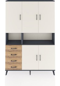 Resim Arges Dolap 7 Raflı 4 Çekmeceli 5 Kapaklı 132x30x195 Antrasit-aytaşı/çam Aytası/atlas Çam 