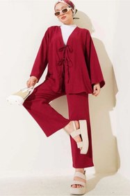 Resim VOLT CLOTHİNG Kadın Önü Bağlamalı Kimono İkili Takım 