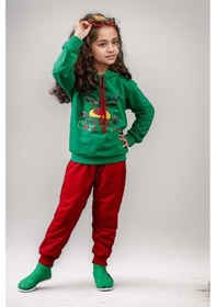Resim Riccotarz Kız Erkek Merry Christmas Ve Geyik Baskılı Yeni Yıl Yeşil Eşofman Takım 