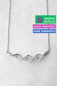 Resim Jewelmim Gümüş DNA Kolye 18 Ayar Beyaz Altın Kaplama Özel Tasarım DNA Figürlü 925 Ayar Kadın Gümüş Kolye 