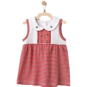 Resim Andywawa Kız Bebek Kırmızı Çizgili Önlük Yaka Elbise AC21669R 