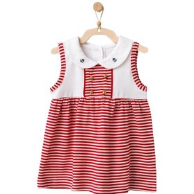 Resim Andywawa Kız Bebek Kırmızı Çizgili Önlük Yaka Elbise AC21669R 
