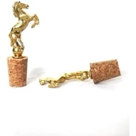 Resim Altın Şahlanan At Figürlü 2 Adet Mantar Tıpa - Şarap Yağdanlık Şişe 