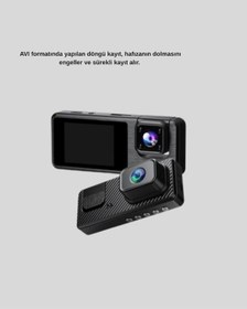 Resim 3 Kameralı Araç Dvr 1080p Ön + Hd Arka + İç Kamera Döngü Kayıt 2 Ekran 