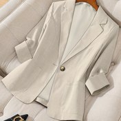 Resim Kadınlar için Açık Mavi Düz Renkli Günlük Blazer - H-Silüet Fit, Kollu Düğmeli Ceket, %100 Polyester Makinede Yıkanabilir Sonbahar Mont Ofis ve Günlük Kıyafetler İçin 