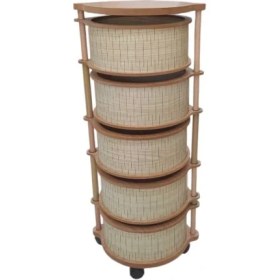 Resim Arbor 5 Katlı Yuvarlak Ahşap Sebzelik – Dev Hacimli Mutfak ve Kiler Düzenleyici 