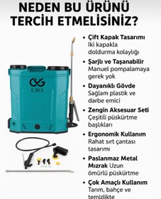 Resim özgürce 16 Lt Şarjlı Akülü Profesyonel Sırt İlaçlama Pompası Yedek Parçalı 