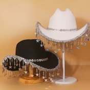 Resim 1 Adet Kadınlar İçin Parlak Yıldızlı Gümüş Renkli Batı Kovboy Şapkası, Taşlı Kemerli Hafif Keçe Denim Caz Şapka - Dış Mekan Partileri, Performanslar ve Aksesuarlar için Mükemmel Hediye, Noel İçin İdeal 